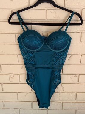 Vintage 90s Lace Teddy Bodysuit Backless One Piece Lingerie Molded Cup Size M